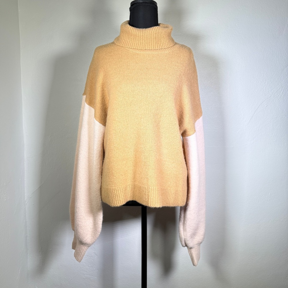 Just Fab Sweater Womens Large Brown Two Tone Mock Turtleneck Boxy Cozy‎